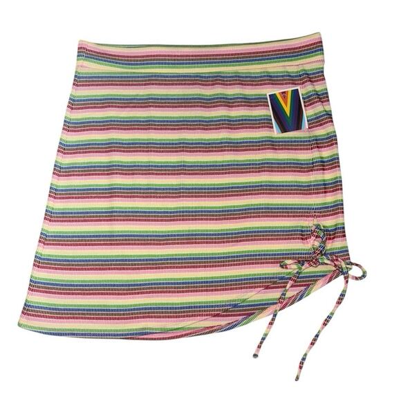 New Target Pride Asymmetrical Rainbow Striped Pull On Mini Skirt Size Large - Picture 2 of 5